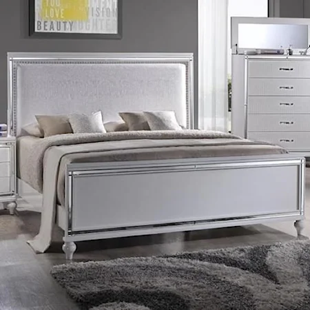 King Upholstered Bed with Mirror Glass Trim